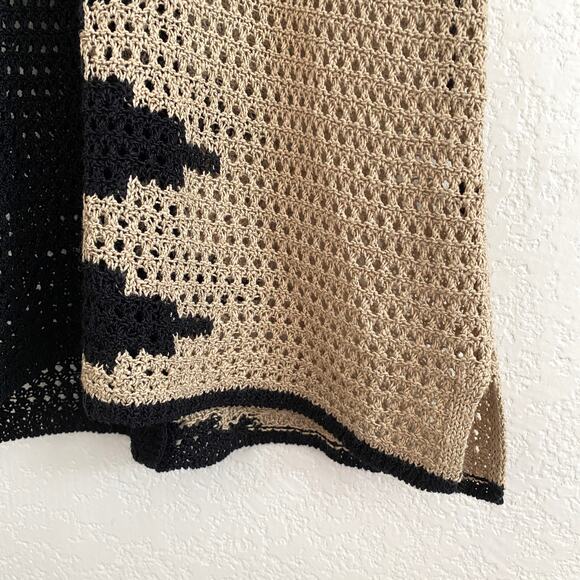 Lucky Brand Crochet Button-Back Tank Top Split Black Tan Boho Open Knit Medium - Picture 3 of 10